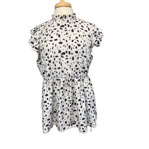 Women's SHEIN Curve Top Size 1XL White Black Dalmatian Print